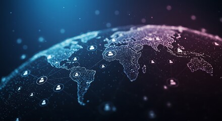 Obraz premium Global Network Connection Digital World Map with Interconnected People