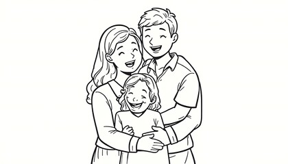 Happy Family Hugging Together Illustration Showing Love and Togetherness in Outlines