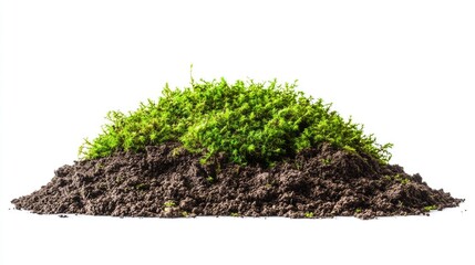 Green moss and pile dirt isolated on white background, with clipping path -
