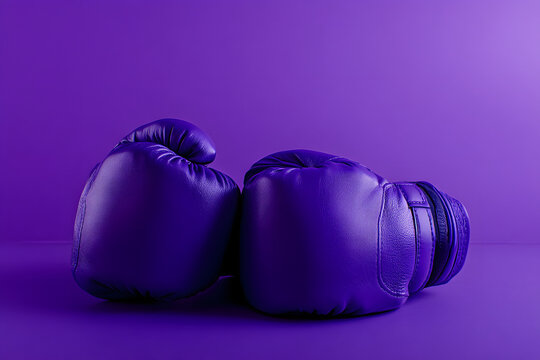 A pair of Krav Maga gloves strategically placed on a gym floor - awaiting a session of powerful self-defense training purple background