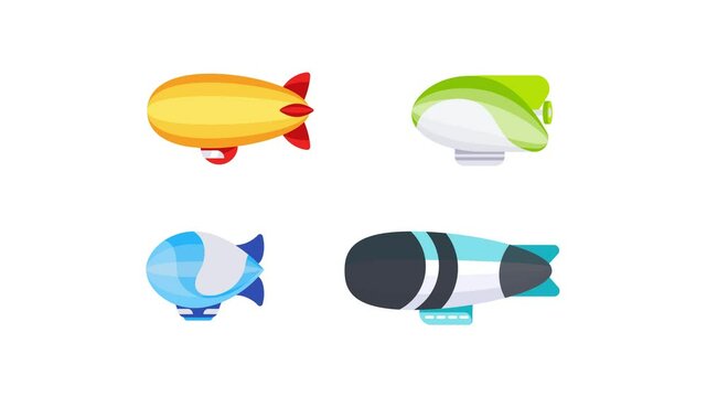 Colorful blimps flying on white and blue background
