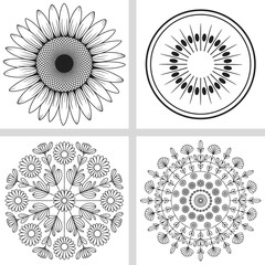 A seamless pattern of colorful, vintage round floral and sun-like ornamental vector elements, perfect for textile design or decorative illustration