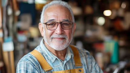 portrait of a small business owner store with his products in the background