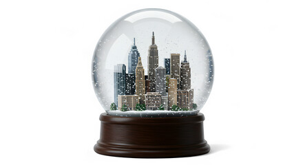 Miniature New York City Snow Globe with Detailed Buildings and Snowflakes