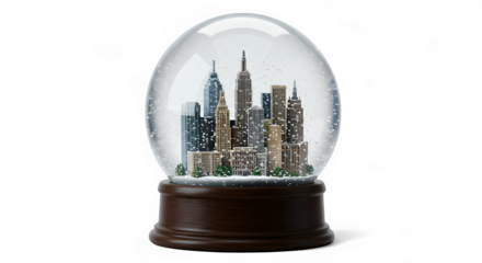 Miniature New York City Snow Globe with Detailed Buildings and Snowflakes