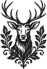 Fototapeta premium deer with large antlers, surrounded by decorative foliage, evoking a sense of nature, wildlife, and elegance vector illustration
