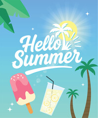 Hello Summer Seasonal Banner Illustration