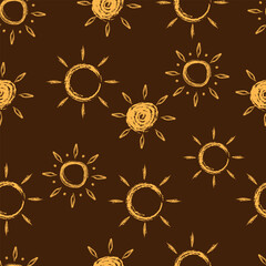 seamless pattern with orange chalk doodle suns