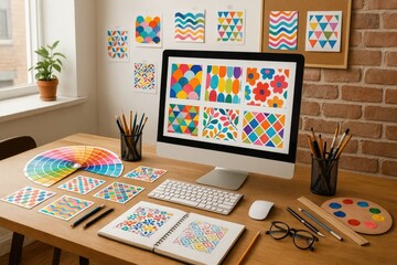 Colorful pattern design workspace graphic designer