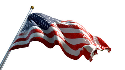 Waving american flag outdoor setting photograph clear sky close-up view national symbolism