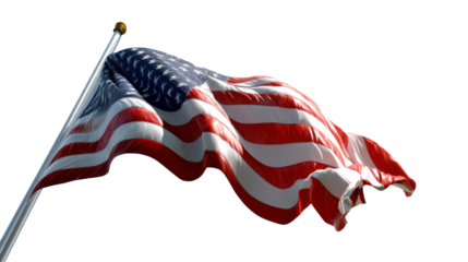 Waving american flag outdoor setting photograph clear sky close-up view national symbolism