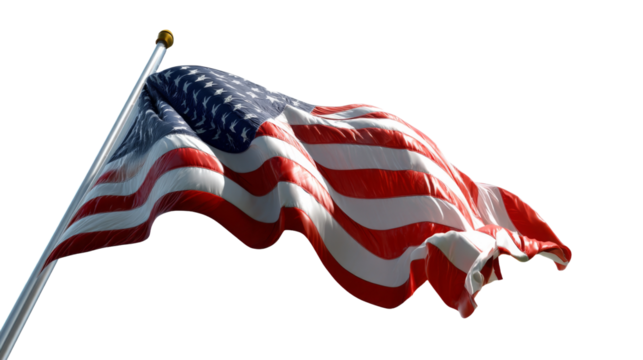 Waving american flag outdoor setting photograph clear sky close-up view national symbolism