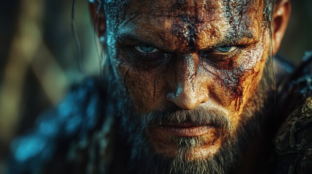 Man with a beard and a beardless face ancient warrior