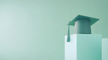 Modern Graduation Cap on a Minimalist Pedestal with Soft Green Background