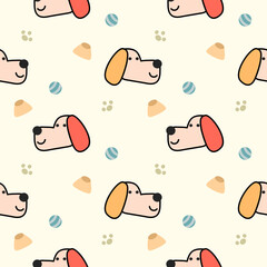 Face dog cartoon so cute. On footprint ball background. Pattern seamless vector illustration. 