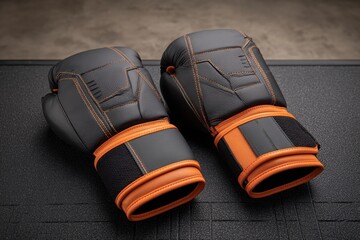 Stylish Black and Orange Boxing Gloves on a Dark Background