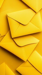 Colorful and vibrant yellow envelopes stacked neatly create a striking visual that embodies creativity, communication, and the spirit of correspondences for any project or design usage.