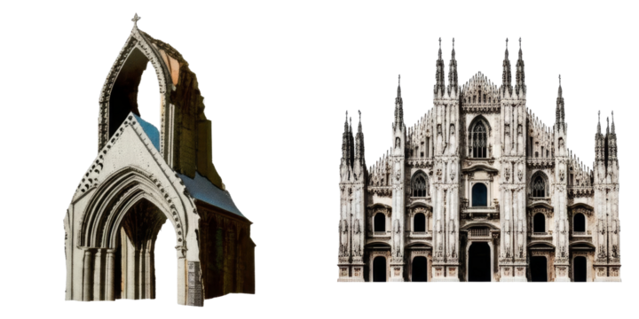 PNG Two distinct European architectural structures form a collage.