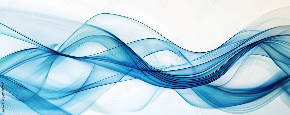 Wall mural abstract blue wave design with flowing lines and smooth curves, creating sense of movement and tranq