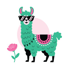 Relaxed Green Llama Vector Illustration