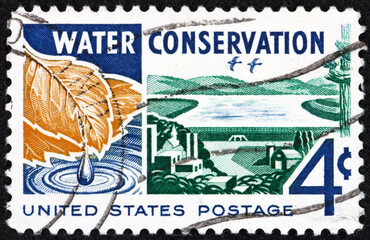 Postage stamp USA 1960 water, from watershed to consumer, importance of water conservation