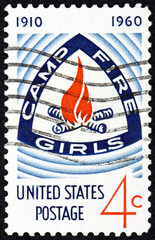 Postage stamp USA 1960 Camp Fire Girls emblem, 50th anniversary of the Camp Fire Girls' movement