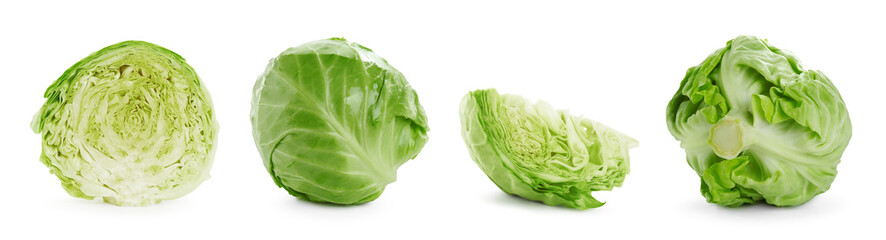 Fototapeta premium Fresh ripe cabbages on white background, set