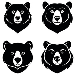 Four Black and White Bear Heads in a Art Style on White Background