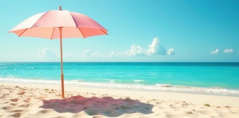 Pastel peach beach umbrella casts shade on sun-drenched sand , element, nature