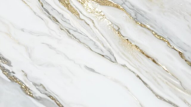 White marble with gold and gray veins creating an abstract pattern. Natural stone texture and elegant surface background for design.
