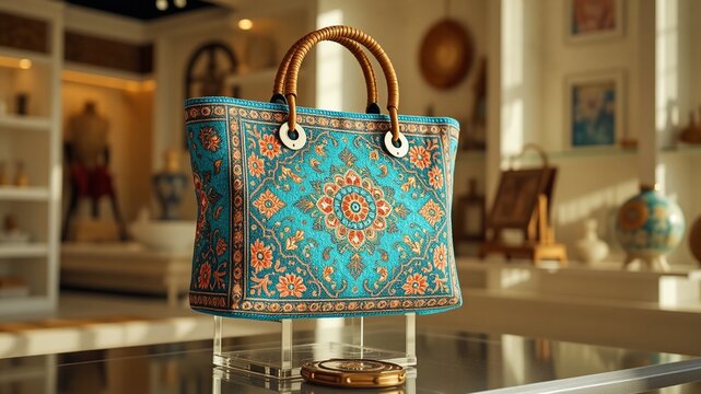 Exotic Floral Carpet Bag on Light Display Stand