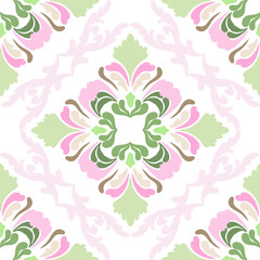 Pastel Geometric Floral Tile Seamless Pattern for carpet, print, wrap, decorative, illustration, Fabric, Wallpaper, Ceramics. 
