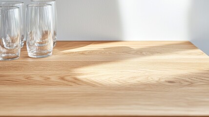 A cozy cafe bathed in natural sunlight, showcasing smooth wood surfaces and inviting ambiance.