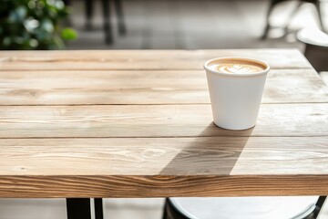 A cozy wooden table featuring espresso, perfect for café settings and tranquil moments.