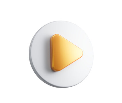 3D White and gold play button icon, ideal for apps and streaming platforms. 3d illustration