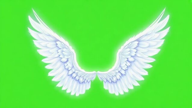 angel wings isolated on green chroma key background white feather fantasy element flying motion soft animation holy symbol