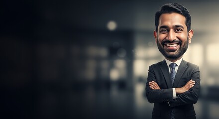 Happy businessman standing confidently with his arms crossed