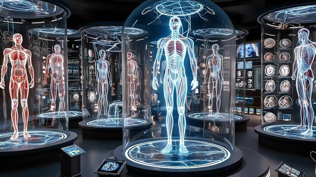 Futuristic Human Cloning Chamber with Holographic Interfaces and Sci-Fi Technology