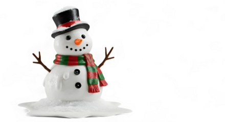 Melting Snowman with Festive Accents in a Studio Setting