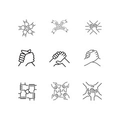 Fototapeta premium Teamwork Icons Collaboration, Unity, Partnership, Support, and Connection. Illustrations Vector