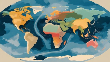 Abstract World Map Illustration with Global Ocean Currents
