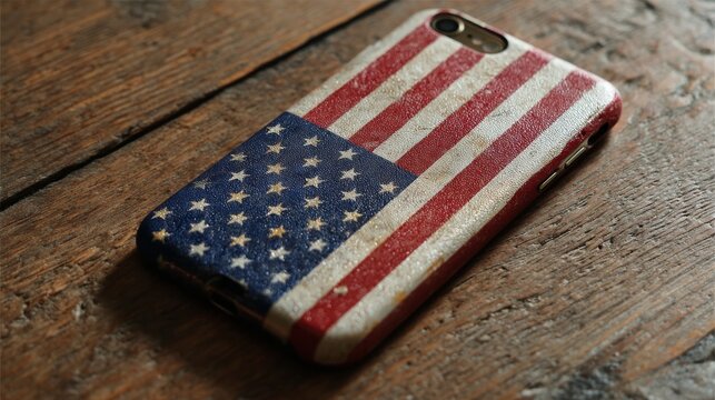 Vintage American Flag Phone Case on Wooden Table - Powered by Adobe