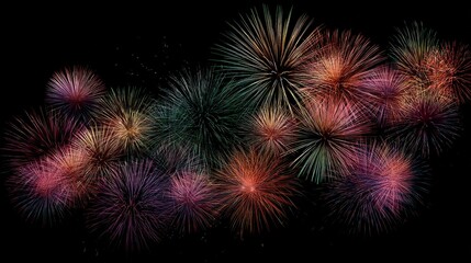 Colorful Fireworks Explosions in the Night Sky