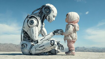 Emotional farewell between child and robot in the future - Powered by Adobe