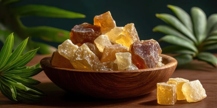Boswellia Serrata Resin Cubes for Joint Health and Pain Relief in Wooden Bowl