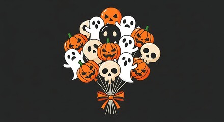 Cute Halloween Ghost and Pumpkin Balloons Illustration