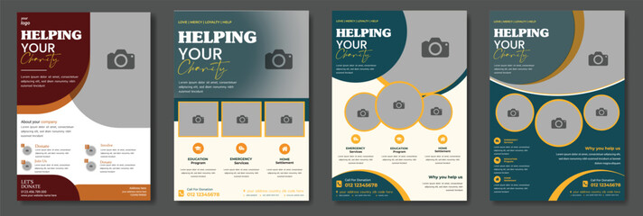 Charity flyer template with kids' book donation brochure cover ad design