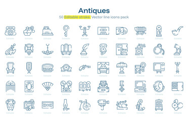 Antiques line icon pack. Antiques Stroke icon set. Editable Stroke icon