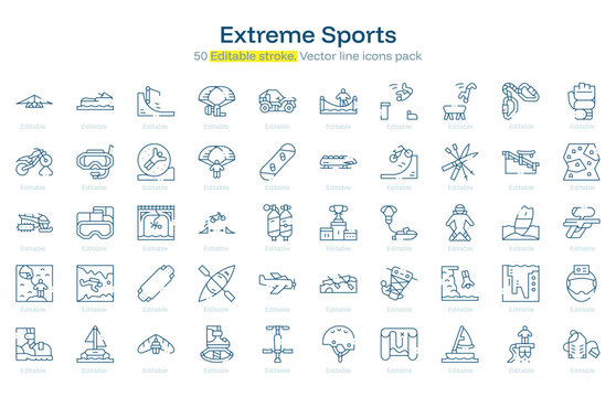 Extreme Sports line icon pack. Extreme Sports Stroke icon set. Editable Stroke icon