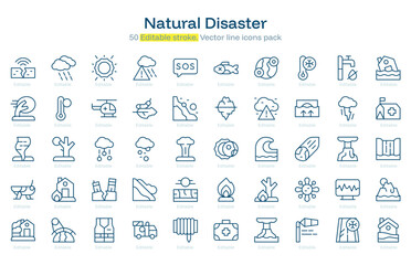Natural Disaster line icon pack. Natural Disaster Stroke icon set. Editable Stroke icon